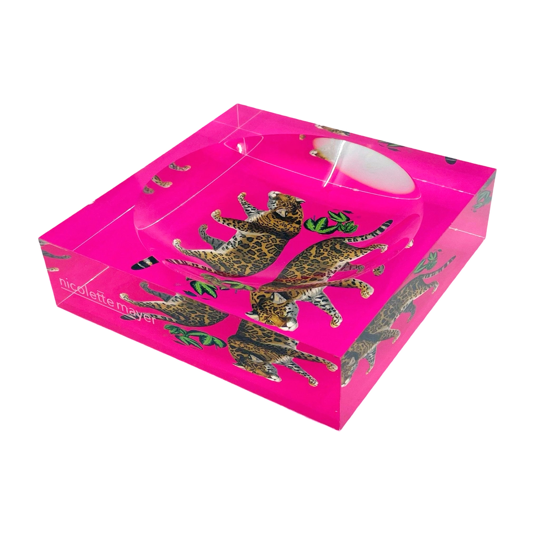 Leopard Seeing Double Hot Pink Acrylic Candy Dish 6x6