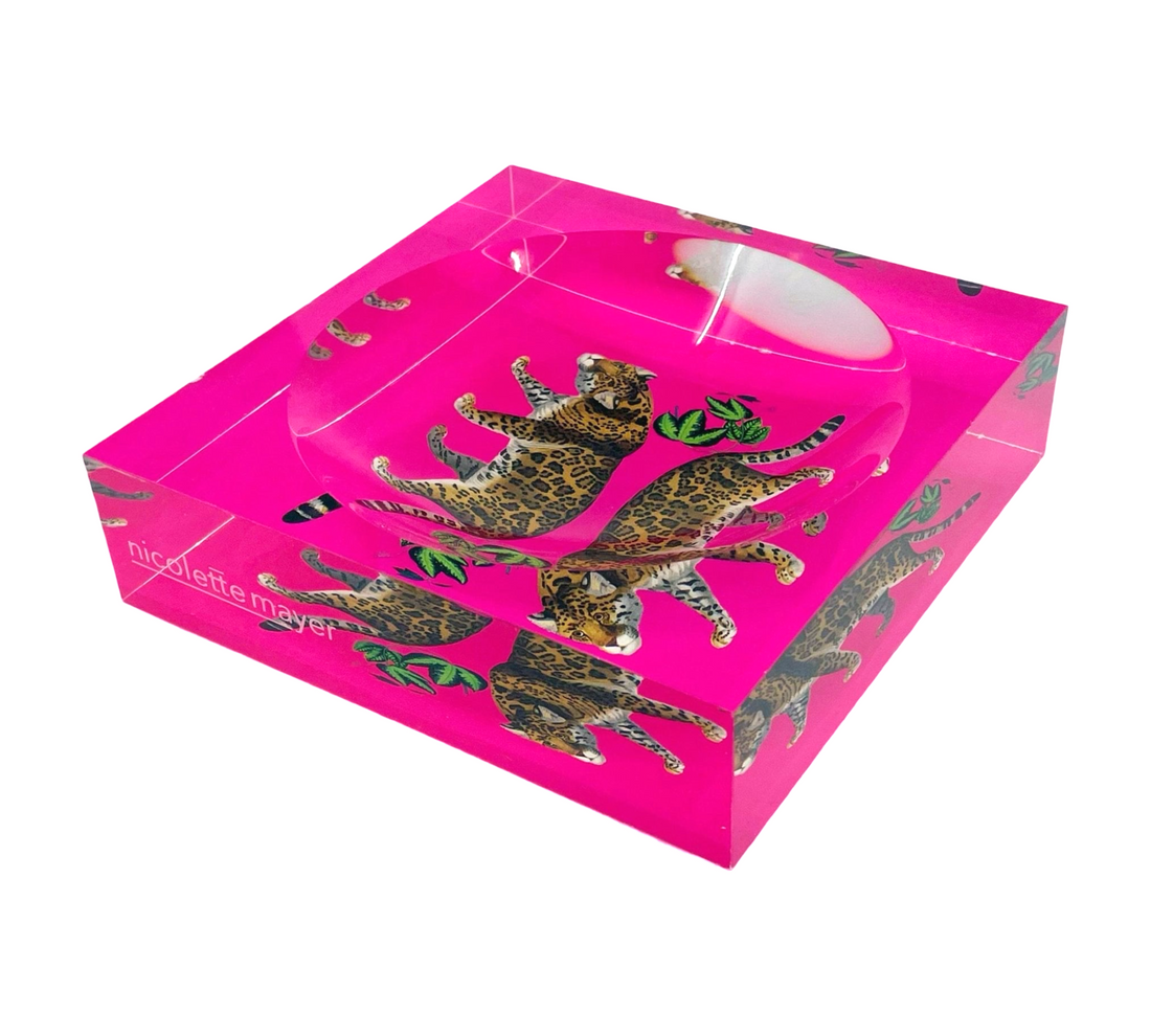 Leopard Seeing Double Hot Pink Acrylic Candy Dish 6x6