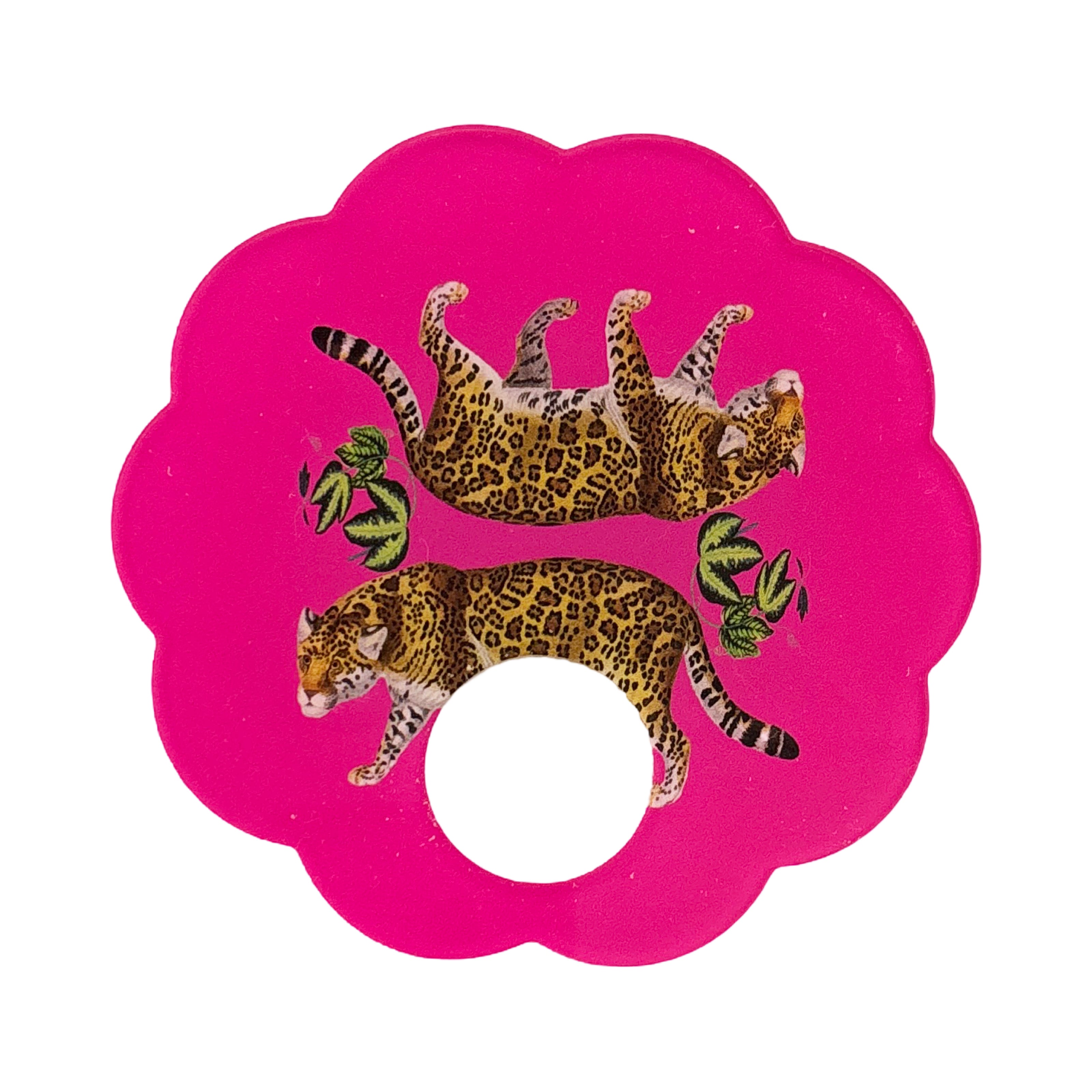 Leopard Seeing Double Hot Pink Acrylic Scallop Napkin Ring - Set of 4