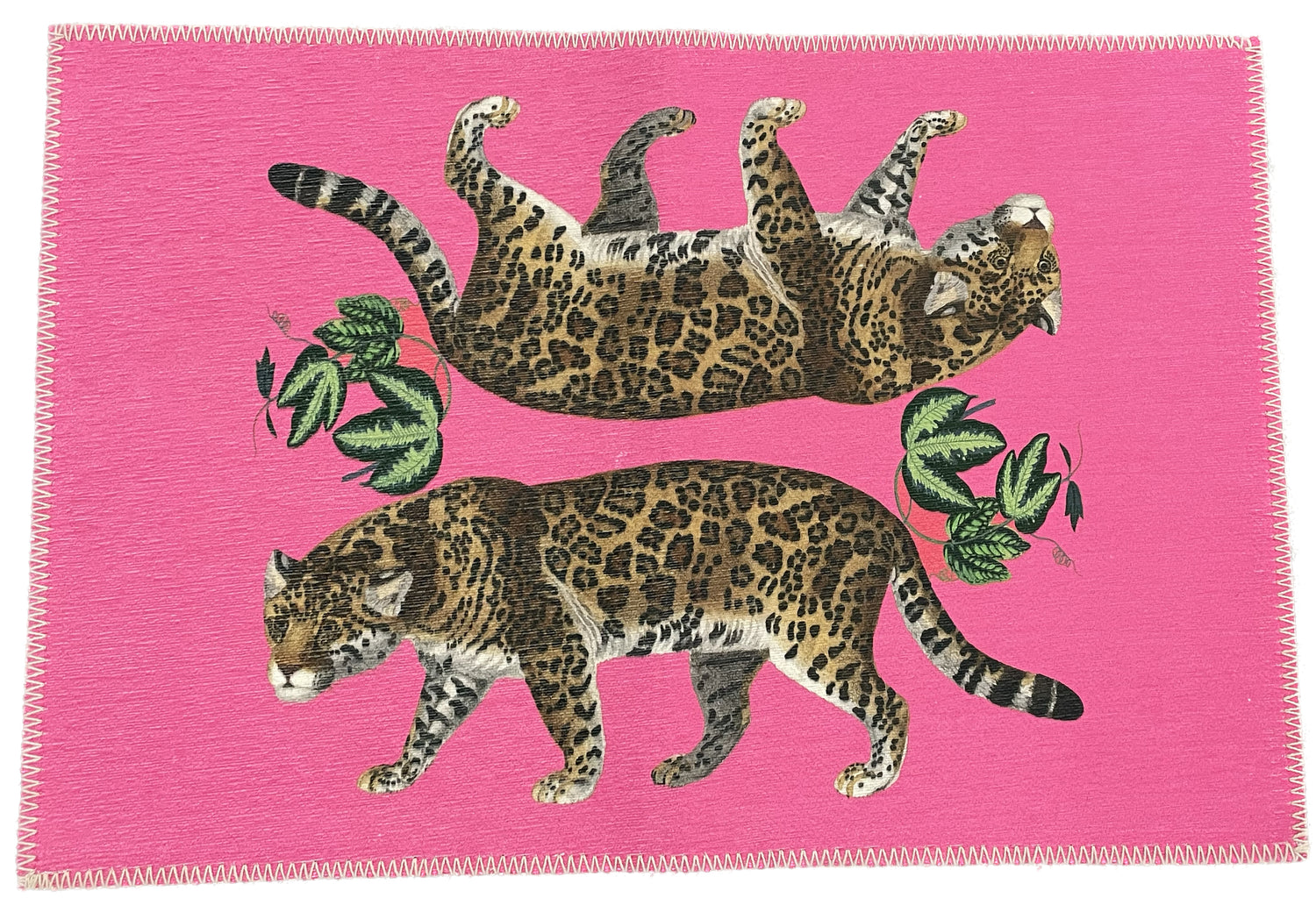 Leopard Seeing Double Hot Pink Rectangle Chenille