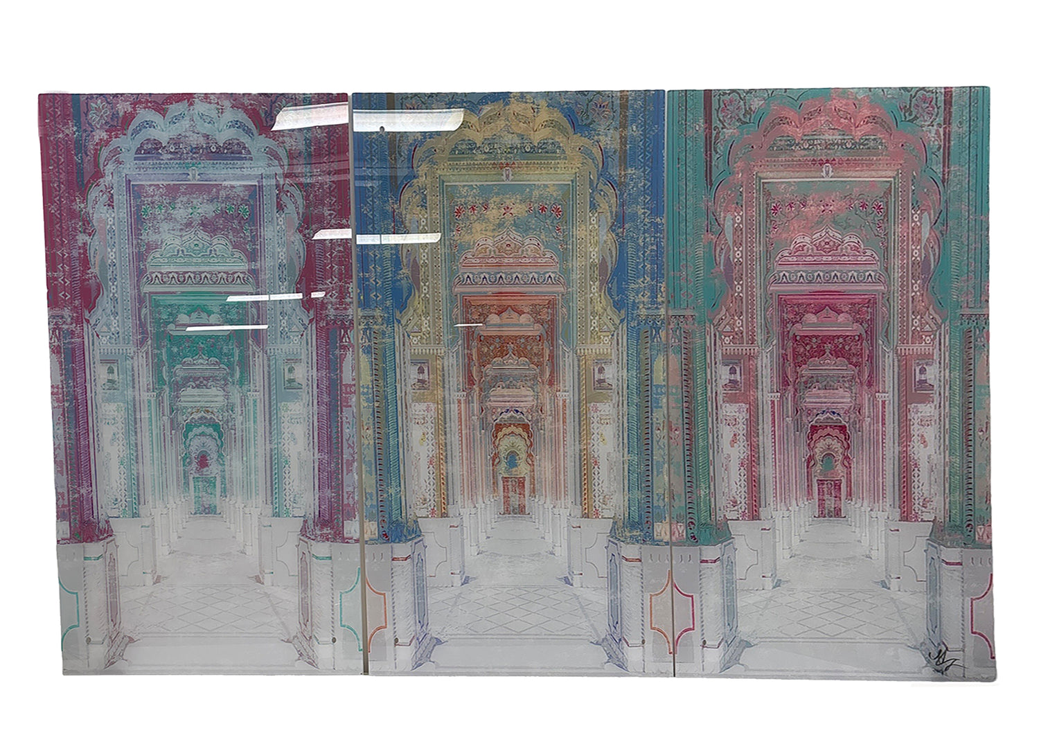 Palatial Jaipur Multi Triptych 96X48 Acrylic Art