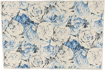 Peony Passion Delft White Rectangle Chenille