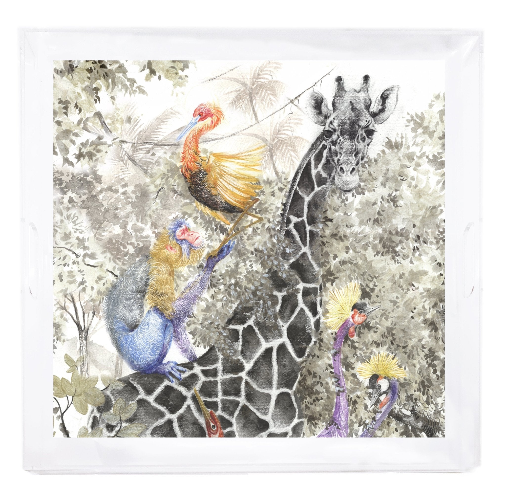 Arcadia Giraffe 18X18 Acrylic Decorative Tray - nicolettemayer.com