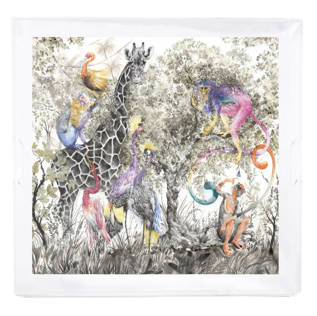 Arcadia Giraffe Scenic 18X18 Acrylic Decorative Tray - nicolettemayer.com