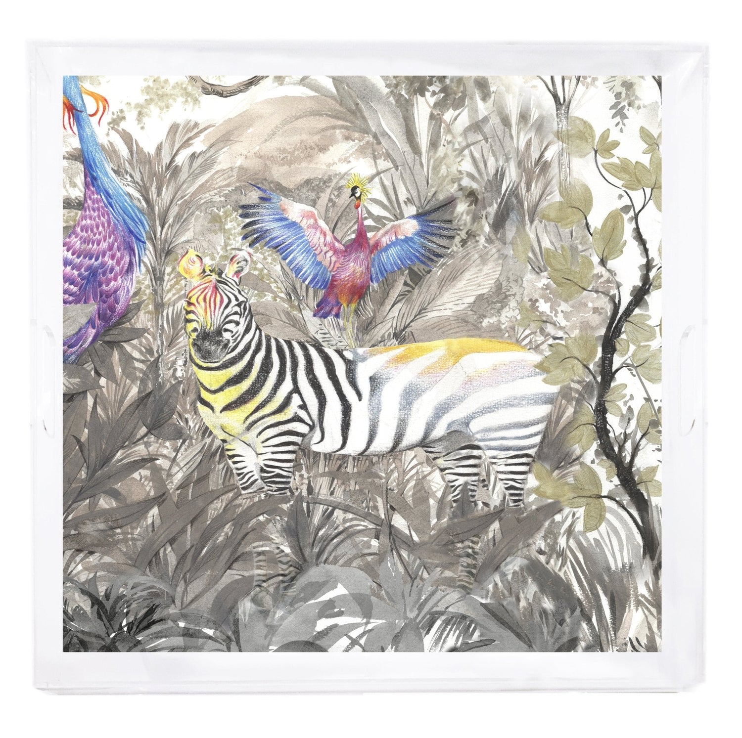 ARCADIA ZEBRA 18X18 ACRYLIC TRAY - nicolettemayer.com