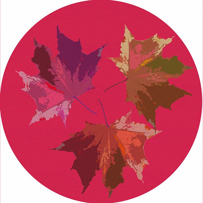 Autumn Leaves Plum 16&quot; Round Pebble Placemat Set of 4 - nicolettemayer.com