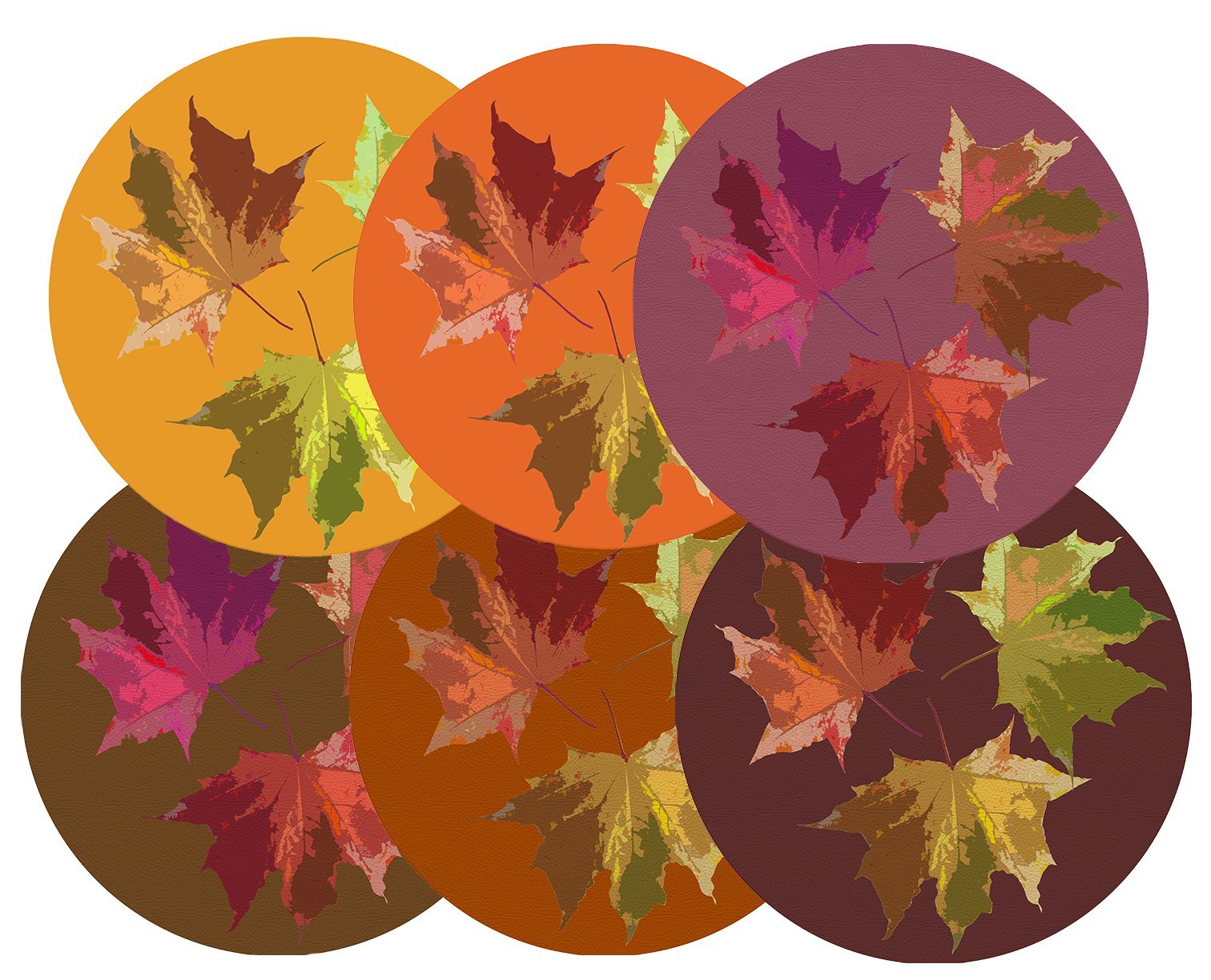 Autumn Leaves Set 16&quot; Round Pebble Placemat Set of 6 - nicolettemayer.com