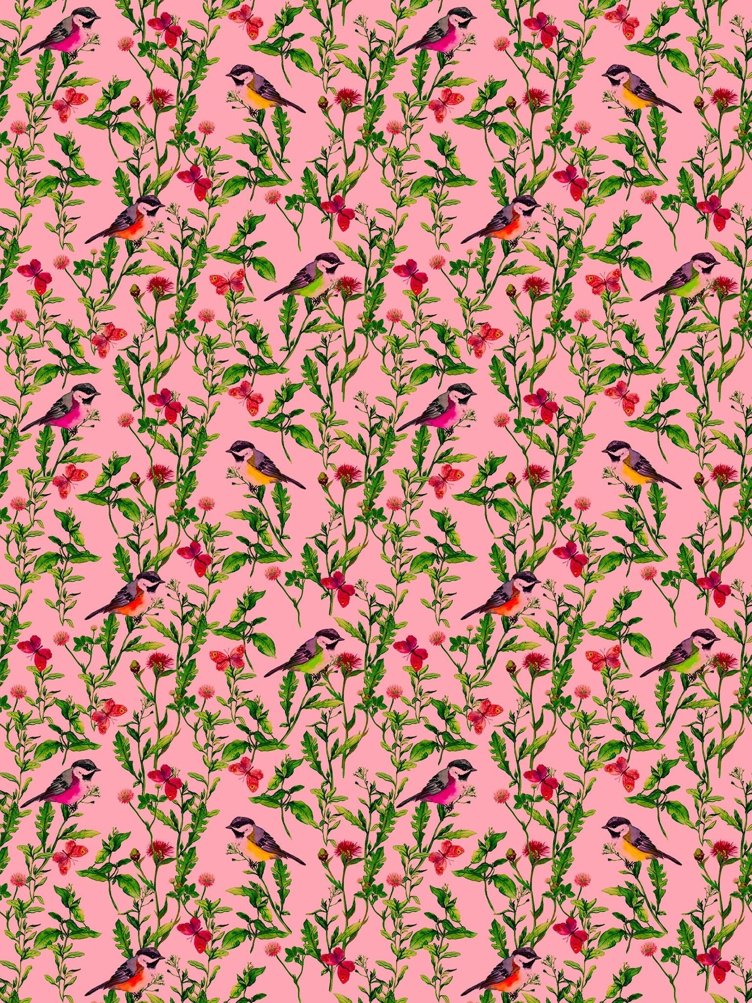 Aviary Pop Dusty Pink Wallpaper, Per Yard - nicolettemayer.com
