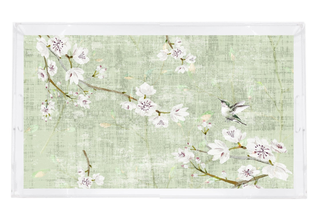 BLOSSOM FANTASIA Celadon 22.5X14.5 ACRYLIC TRAY - nicolettemayer.com