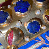 Blue Lapis, Ruby Red and Gold Brass Cuff - nicolettemayer.com