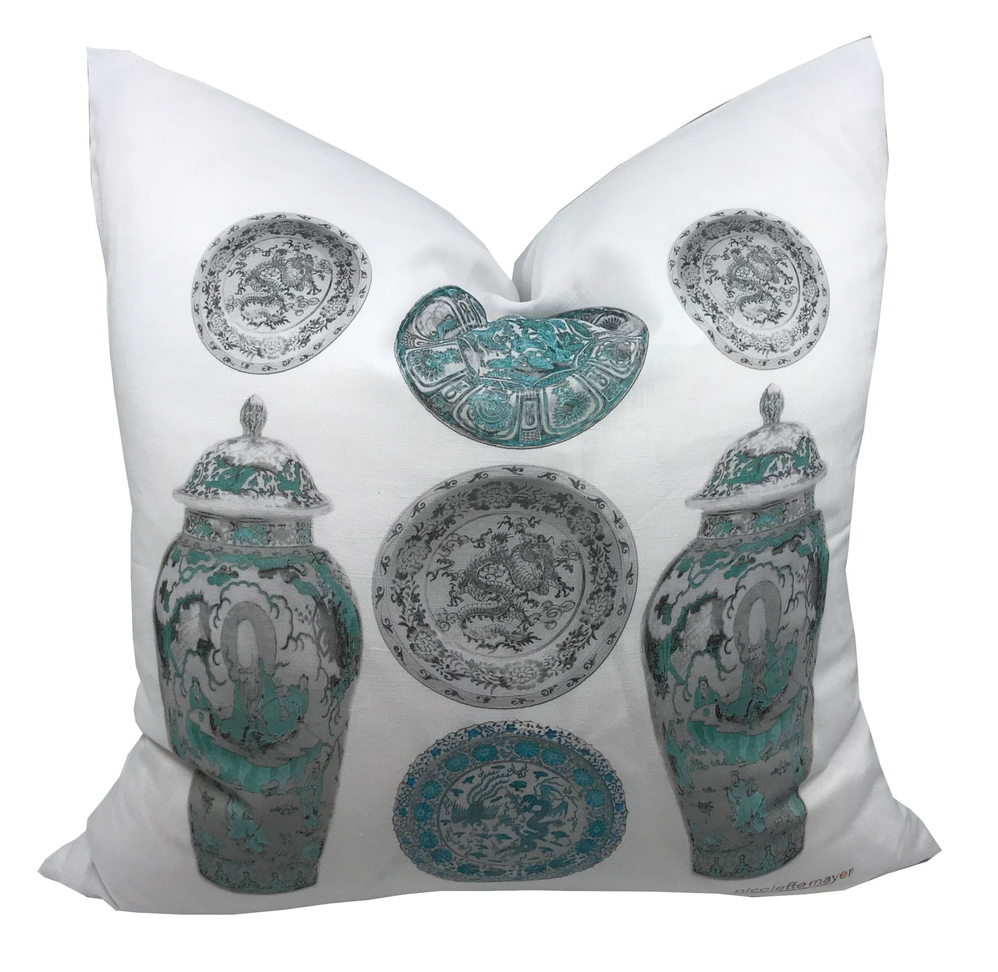 Chinois Ceramic Cerulean 22 x22 Designer Pillow nicolettemayer