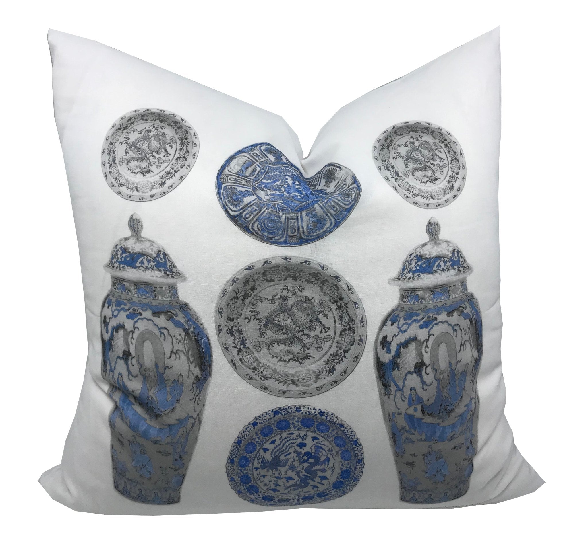 Chinois Ceramic Ming Blue 22&quot; X 22&quot; Designer Pillow - nicolettemayer.com