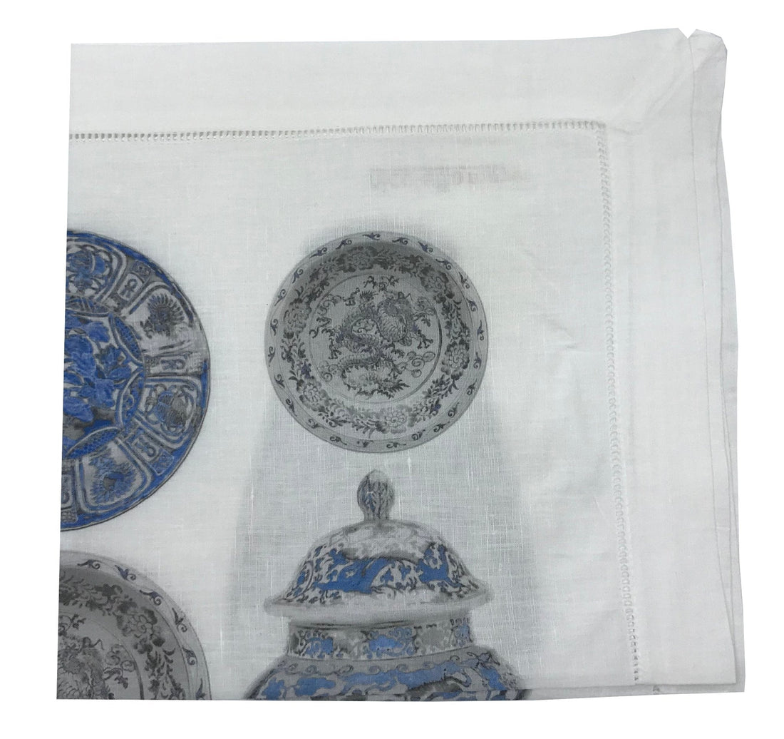 CHINOIS CERAMIC MING BLUE 22&quot;X22&quot; HEMSTITCH DINNER NAPKIN, SET OF 4 - nicolettemayer.com