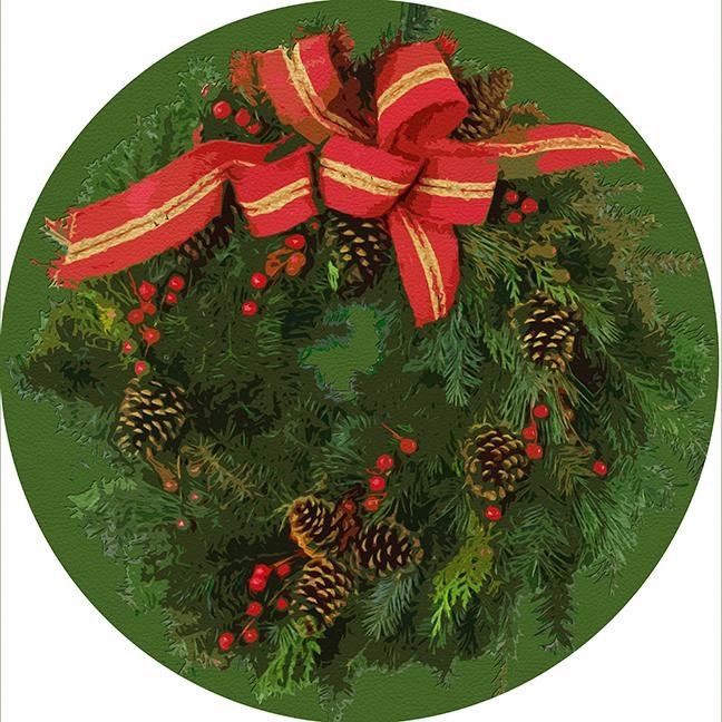 Christmas Wreath Moss 16 Round Pebble Placemat Set of 4 - nicolettemayer.com