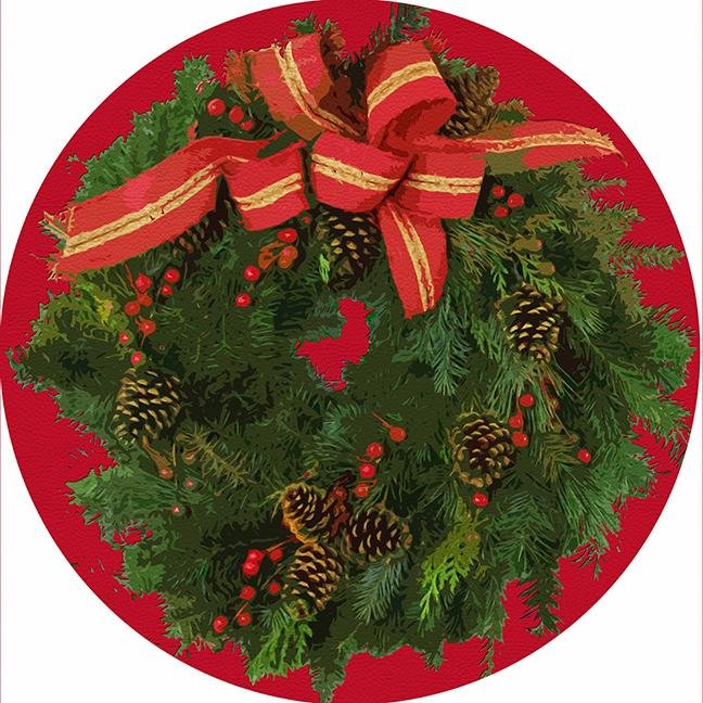 Christmas Wreath Red 16 Round Pebble Placemat Set of 4 - nicolettemayer.com