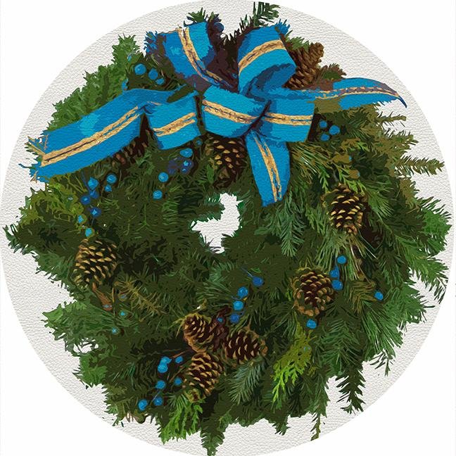 Christmas Wreath White Cerulean 16&quot; Round Pebble Placemat Set of 4 - nicolettemayer.com