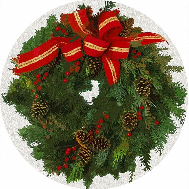 Christmas Wreath White Red 16&quot; Round Pebble Placemat Set of 4 - nicolettemayer.com