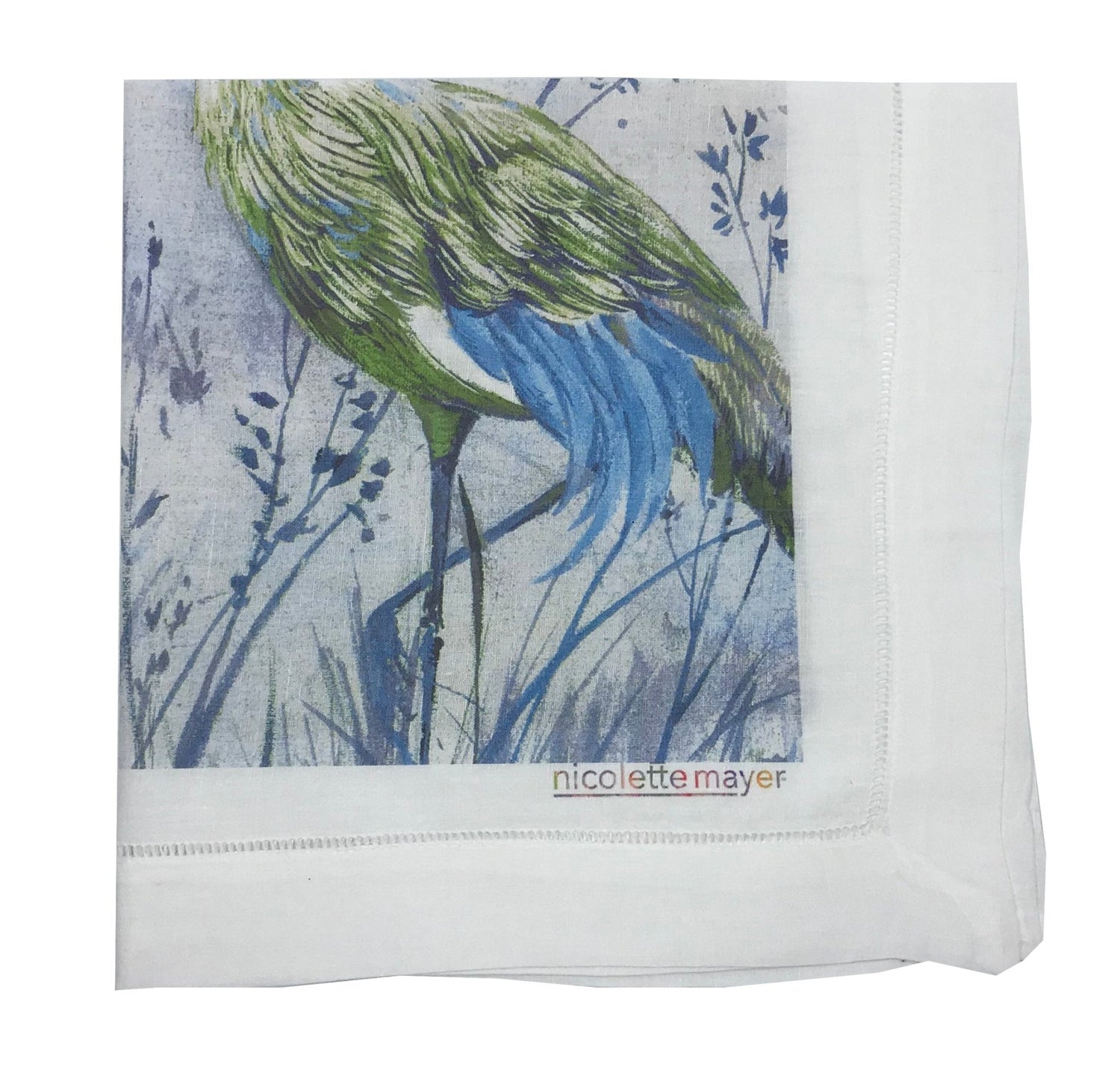 CRESTED CRANE ICE 22&quot;X22&quot; HEMSTITCH DINNER NAPKIN, SET OF 4 - nicolettemayer.com