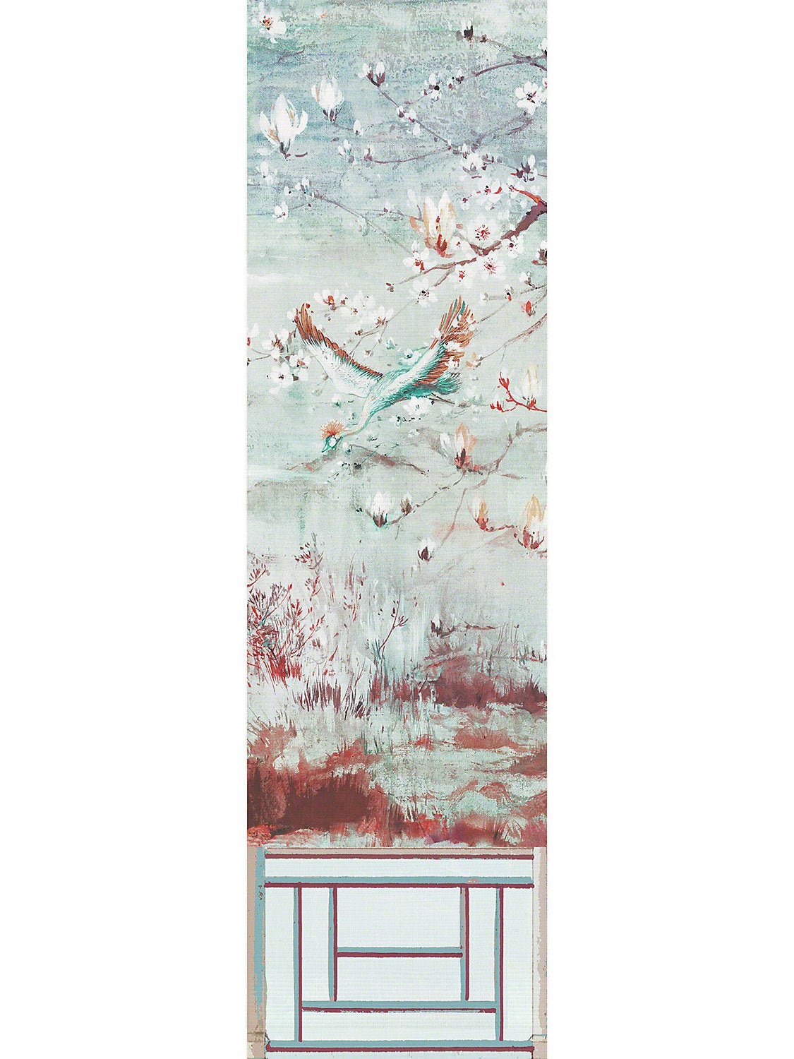 Crested Crane Turquoise Red Wallpaper Panel 5 - nicolettemayer.com