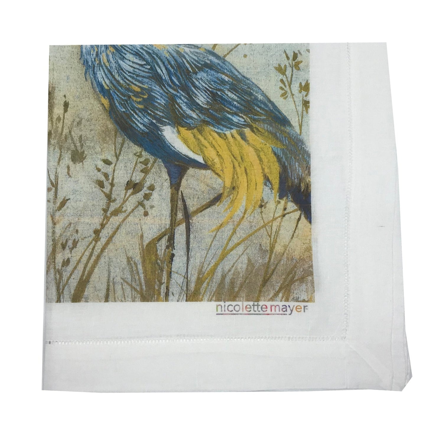 CRESTED CRANE WHEAT BLUE 22&quot;X22&quot; HEMSTITCH DINNER NAPKIN, SET OF 4 - nicolettemayer.com