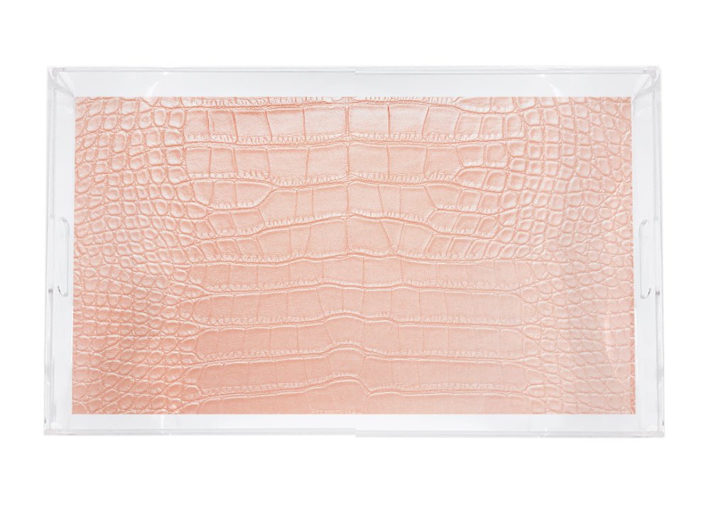 Crocodile Cameo Rose Gold Acrylic Vanity Tray 12.25X7.75 - nicolettemayer.com