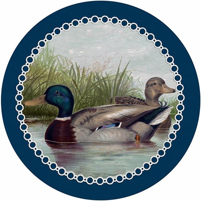 English Duck Pond Blue 16&quot; Round Pebble Placemat Set of 4 - nicolettemayer.com