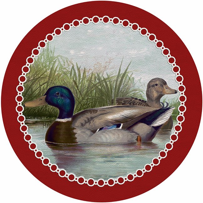 English Duck Pond Red 16&quot; Round Pebble Placemat Set of 4 - nicolettemayer.com