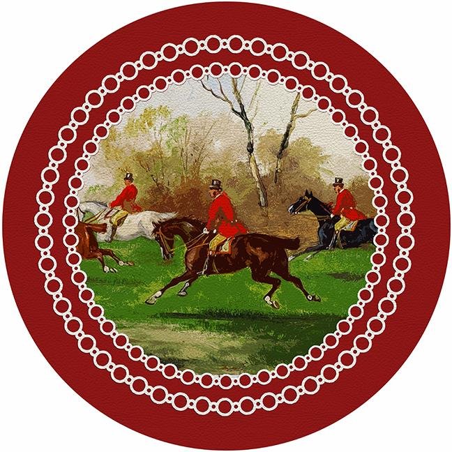 English Hunting Red 16&quot; Round Pebble Placemat Set of 4 - nicolettemayer.com