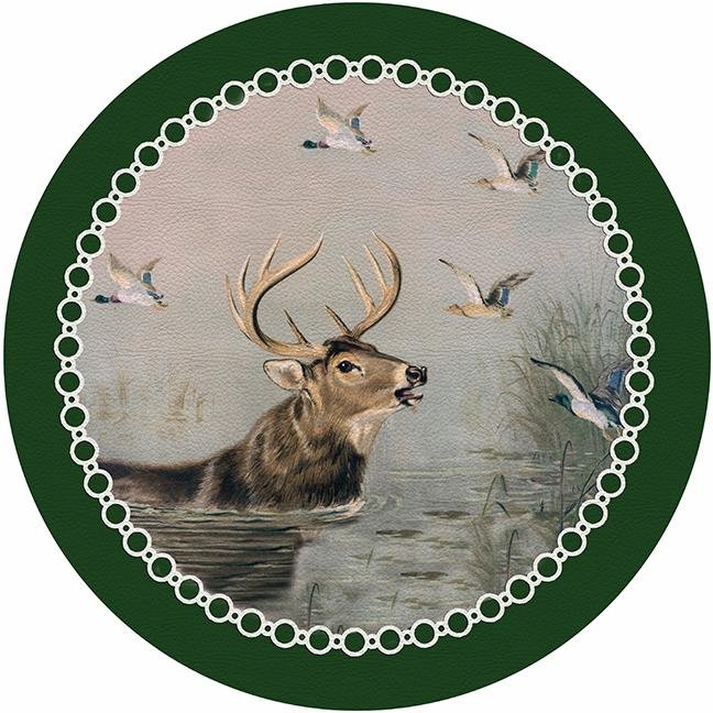 English Stag Green 16&quot; Round Pebble Placemat Set of 4 - nicolettemayer.com