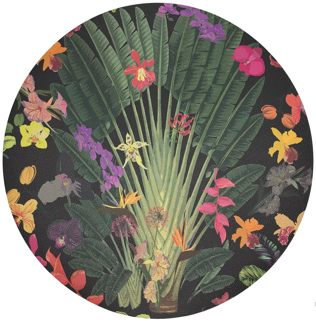 Fantasy Tropical Black 16&quot; Round Pebble Placemat, Set Of 4 - nicolettemayer.com