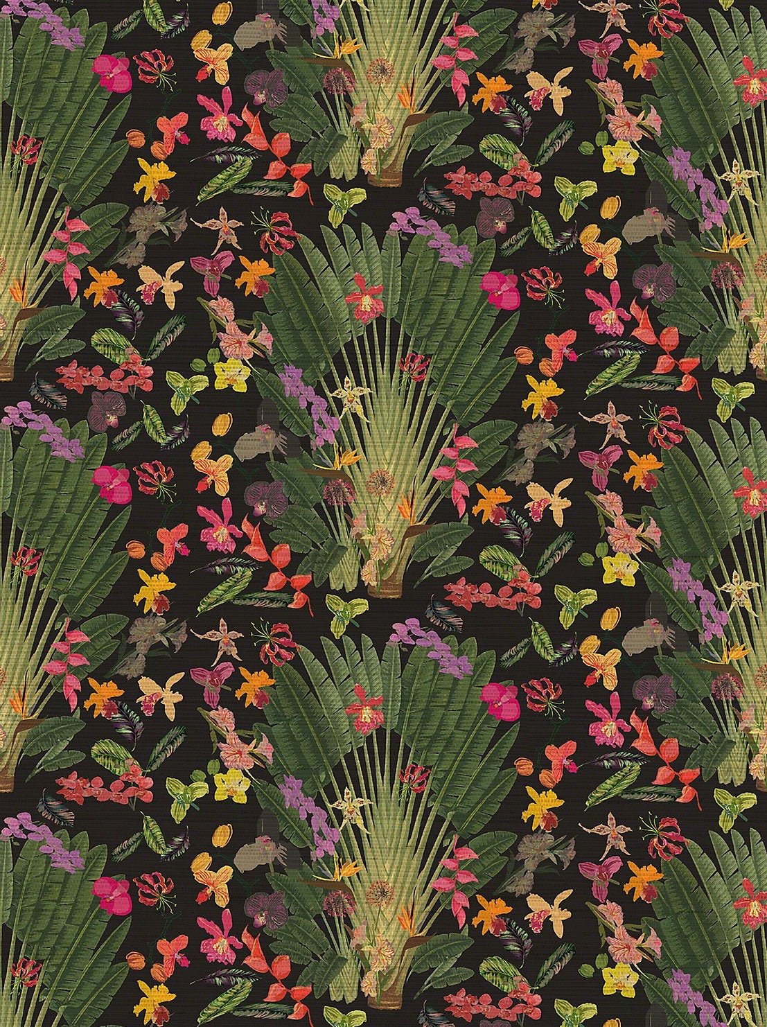 Fantasy Tropical Black Wallpaper, Per Yard - nicolettemayer.com