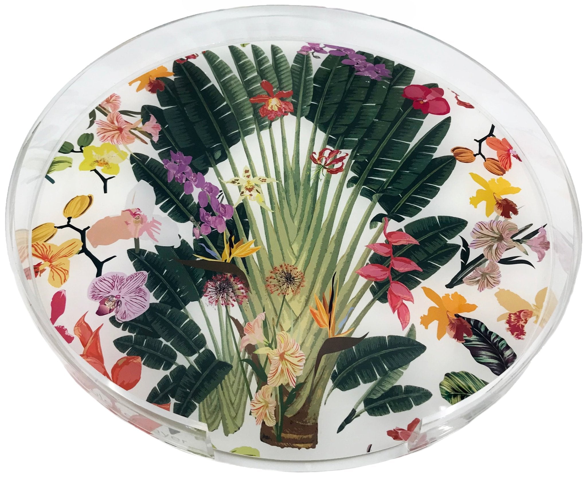 Fantasy Tropical White Acrylic Round Tray for Placemats or Decorative Use, 16&quot; - nicolettemayer.com