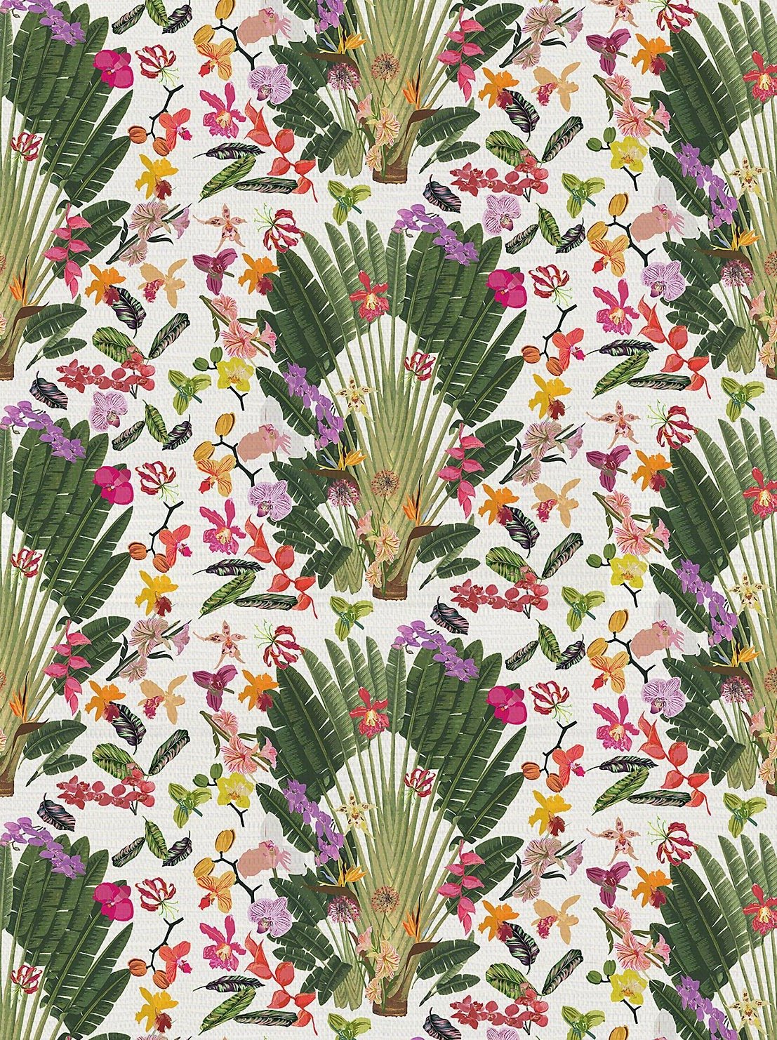 Fantasy Tropical White Wallpaper, Per Yard - nicolettemayer.com