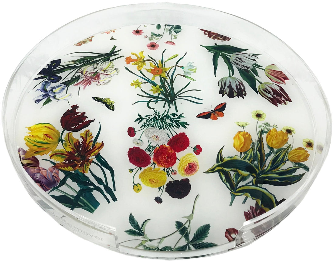 Flora Fauna White Acrylic Round Tray for Placemats or Decorative Use, 16&quot; - nicolettemayer.com