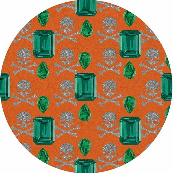 Gem Emeralds Skull Orange 16&quot; Round Pebble Placemat Set of 4 - nicolettemayer.com