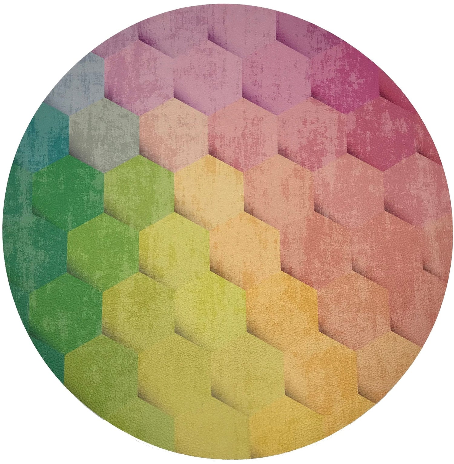 Hex Pink Yellow Green 16 Round Pebble Placemats, Set Of 4 - nicolettemayer.com