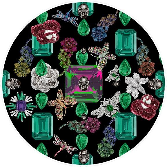 Jewel Box Emeralds Black 16&quot; Round Pebble Placemat Set of 4 - nicolettemayer.com