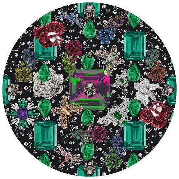 Jewel Box Emeralds Skulls Black 16&quot; Round Pebble Placemat Set of 4 - nicolettemayer.com