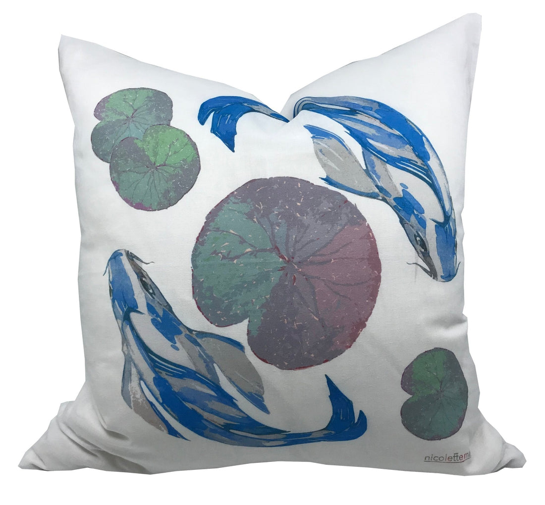 KoiI Blue 22&quot; X 22&quot; Designer Pillow - nicolettemayer.com