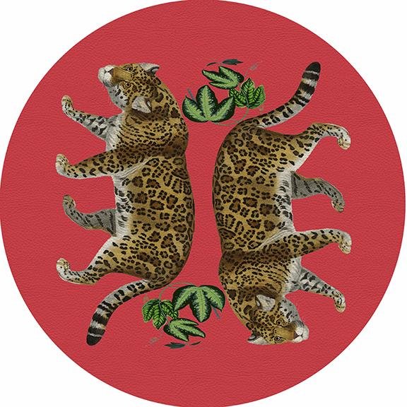 Leopard Seeing Double Crimson 16&quot; Round Pebble Placemat Set of 4 - nicolettemayer.com