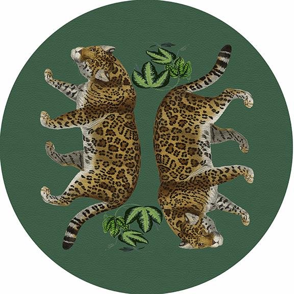 Leopard Seeing Double Evergreen 16&quot; Round Pebble Placemat Set of 4 - nicolettemayer.com