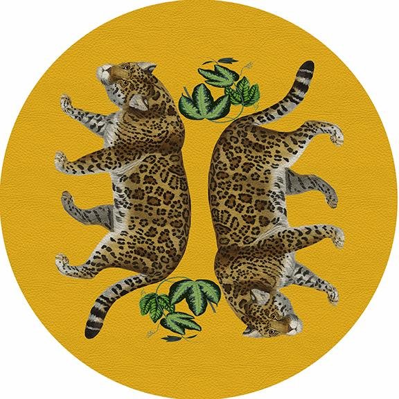 Leopard Seeing Double Yellow 16&quot; Round Pebble Placemat Set of 4 - nicolettemayer.com