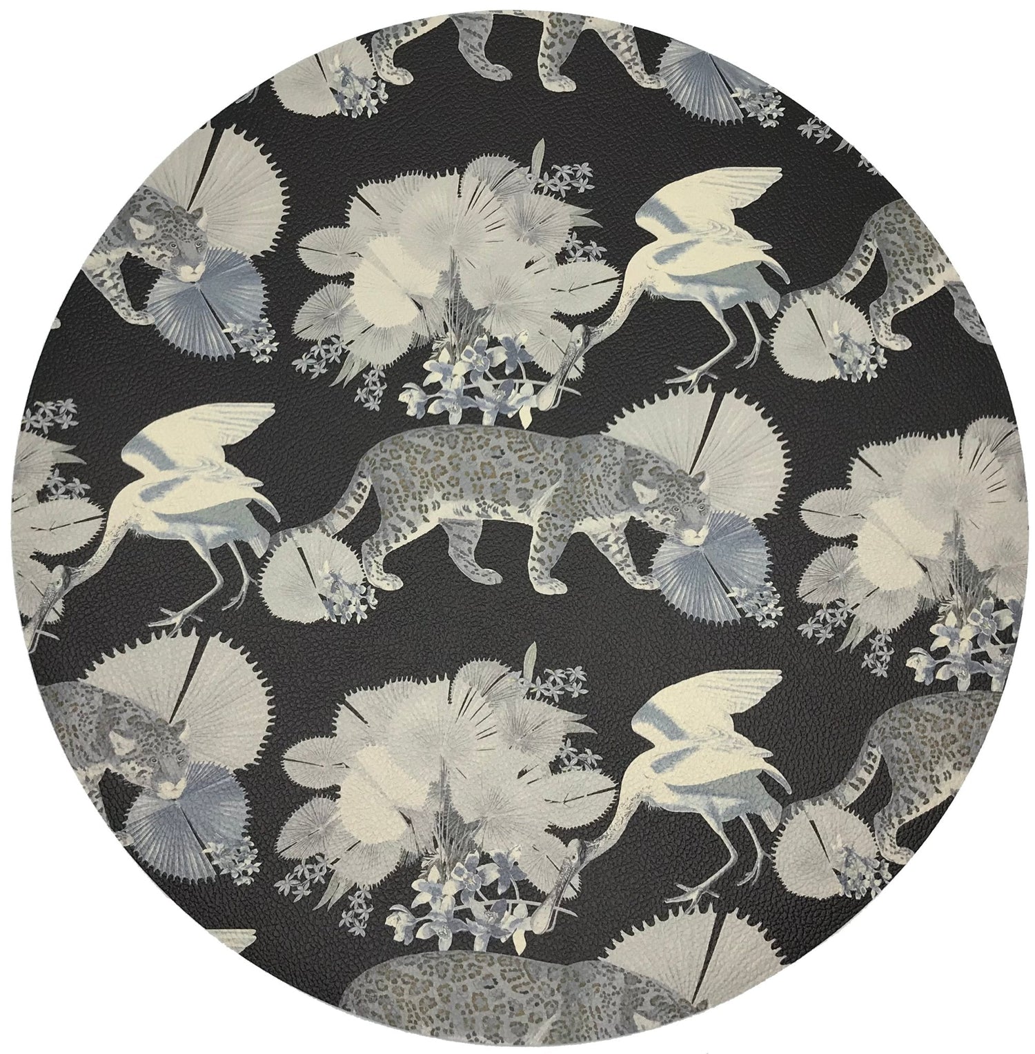 Leopard Walk Black 16&quot; Round Pebble Placemats, Set Of 4 - nicolettemayer.com