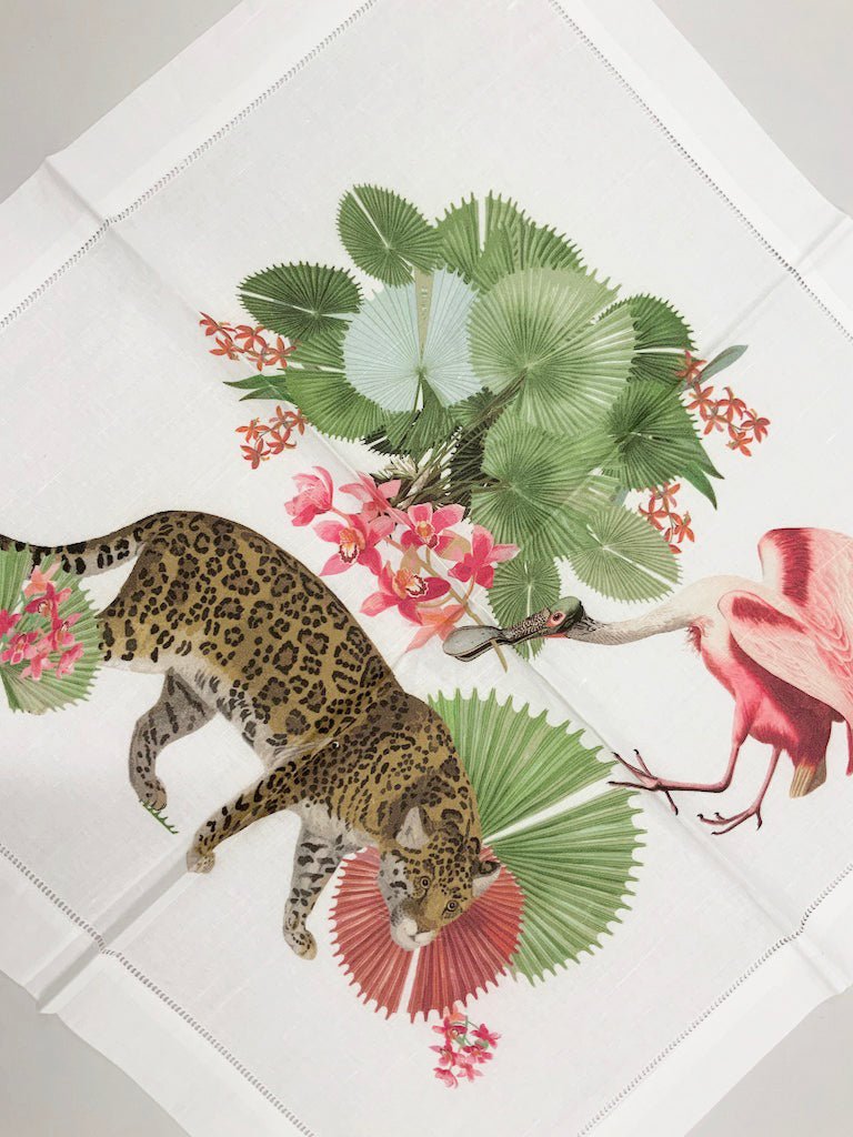 Leopard Walk Colorful 22X22 Hemstitch Napkin - nicolettemayer.com