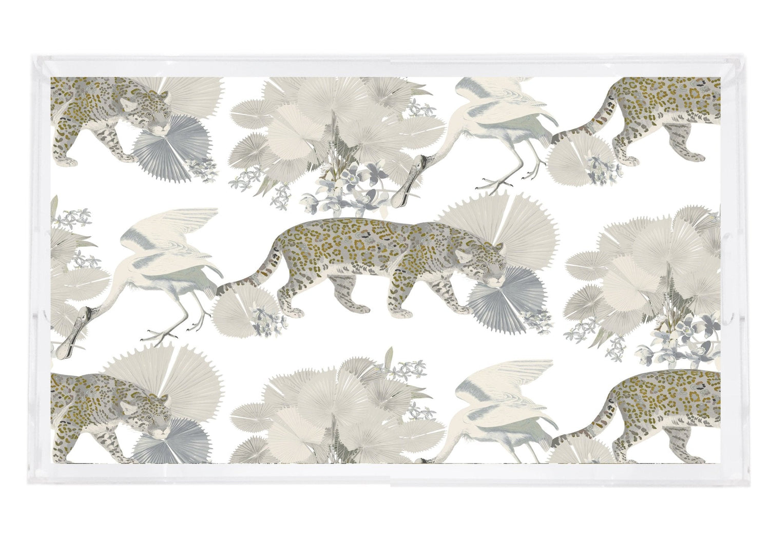 LEOPARD WALK CREAM 22.5X14.5 ACRYLIC TRAY - nicolettemayer.com