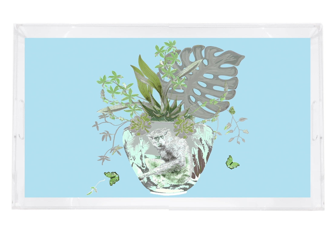 Monkey Jungle Bedford Powder Blue Large 22.5X14.5&quot; Acrylic Tray - nicolettemayer.com