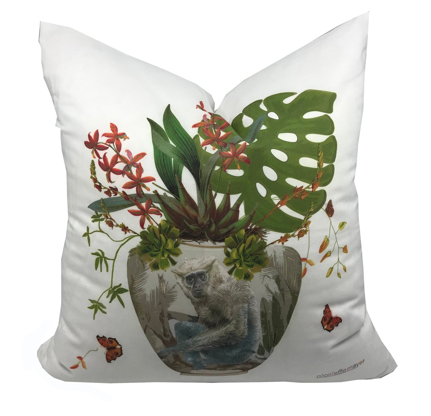 Monkey Jungle White 22&quot; X 22&quot; Designer Pillow - nicolettemayer.com