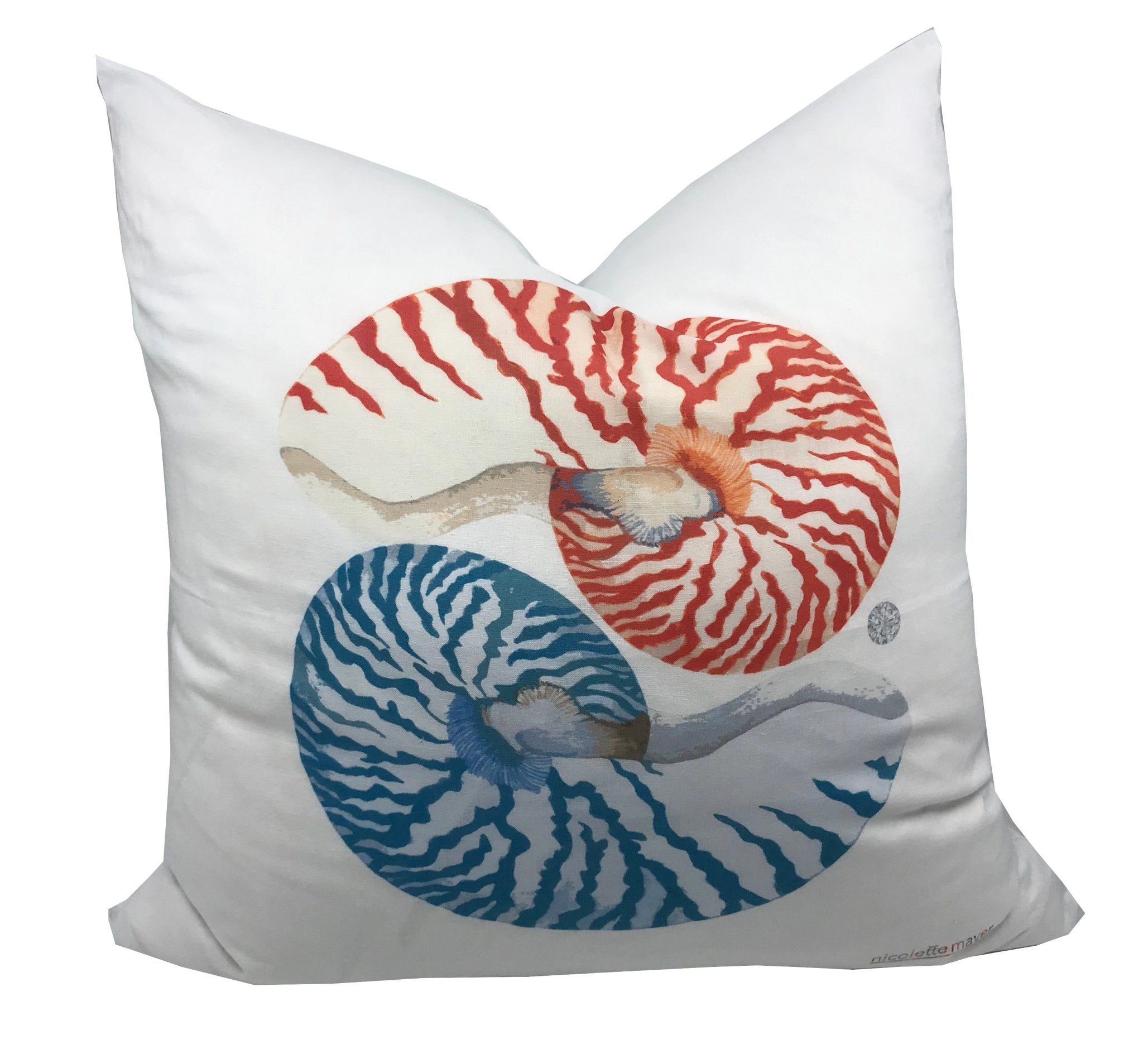 Nautilus Coral Turquoise 22&quot; X 22&quot; Designer Pillow - nicolettemayer.com