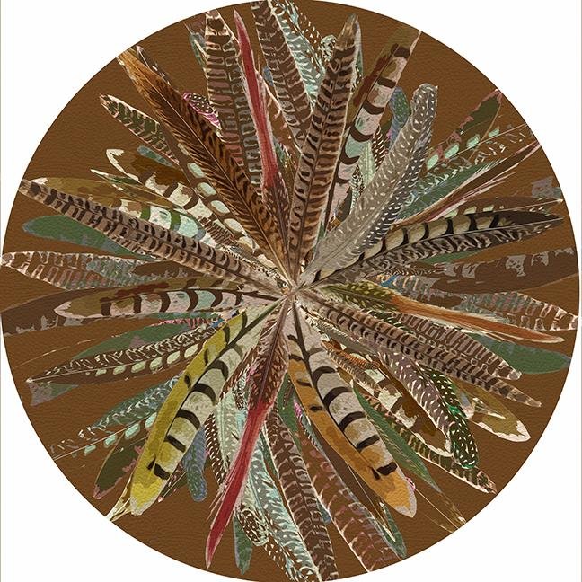 Pheasant Feathers Brown 16&quot; Round Pebble Placemat Set of 4 - nicolettemayer.com