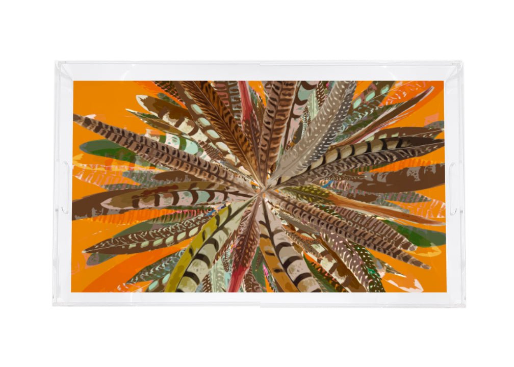 Pheasant Feathers Butternut XL Rectangle Acrylic Tray - nicolettemayer.com